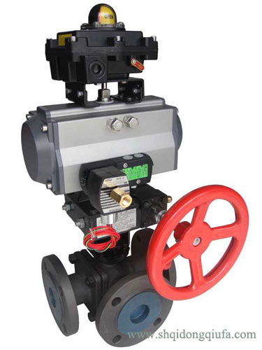  Q644F氣動三通法蘭球閥